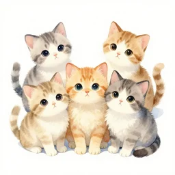 cute kittens, watercolor