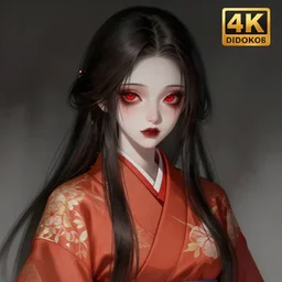 ''beautiful girl with long hair, red eyes, japanese miko suit, creepy eyes, creepy art, concept art, artstation, digital painting, 4 k''