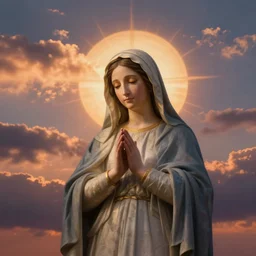 sunset clouds blending into faint portrait of virgin mary