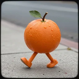 screenshot of an orange with legs walking on a sidewalk trending on unsplash surreal unusual strange 4 k photorealism 3 2 k intricate unsplash weird unsplash hd unsplash hq unsplash creatures unsplash animals
