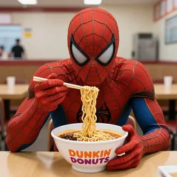 spiderman eating ramen at dunkin donuts, H.R. Giger