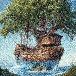 ice, A treehouse made out of a derelict pirate ship, the treetops of giant oaks, detailed illustration, digital art, overdetailed art, concept art, highly saturated colors, detailed illustration, hd, 4k, digital art,  cgsociety and beeple highly detailed, cinematic lighting, illustration, art, very coherent. high detail, Dan Mumford, Greg, Rutkowski, trending on artstation