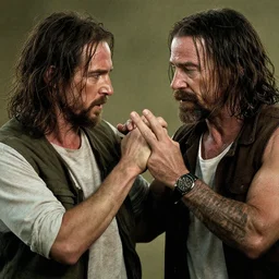 jesus fighting walter white, highly detailed, hyper realistic