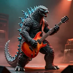 godzilla playing electric guitar godzilla heavy metal godzilla