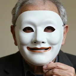 close - up portrait of a wrinkled old man wearing a pulcinella mask holding up a pizza!! to behold, clear eyes looking into camera, baggy clothing and hat, masterpiece photo by philippe halsman