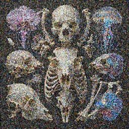 composition of human skulls, animals skulls, bones, rib-cage. jellyfish orchids and betta fish, bioluminiscent, intricate artwork by Tooth Wu and wlop and beeple. octane render, trending on artstation, greg rutkowski very coherent symmetrical artwork. cinematic, hyper realism, high detail, octane render, 8k