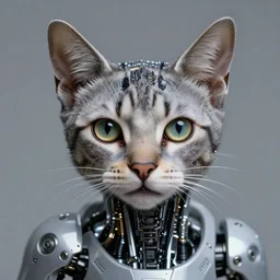 A cyborg cat, realistic, sharp focus, 8k high definition, insanely detailed, intricate, elegant, art by Laurie Greasley