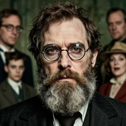 detailed portrait of bearded jemaine clement in round wireframe glasses, cursed, 1 9 5 0's, scruffy man, magnificent, photographic realistic background, by james gilleard, by joe fenton, by kaethe butcher, trending on instagram, award winning details