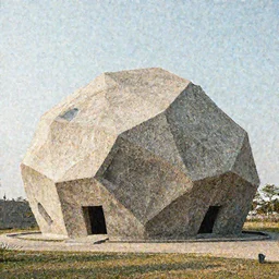 a modern polygonal housing structure build out of megaliths