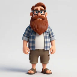 a handsome white male, long brownish - red beard, oversized brown mustashe, glasses, blue eyes, plaid shirt, cargo shorts, sandals : : sitting on a large rock, meditation pose, apple laptop in his lap, golden hour, wisps of smoke, mystical yet whimsical.