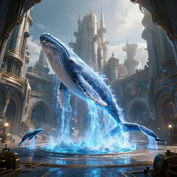 visually stunning, cinematic, ultra realistic, hyper realism, 1 2 k, epic, octane render, unreal engine, vfx, maya, aetherspouts : aethertide whale, gathering at the gallows at the courtyard of a robust dieselpunk futuristic fantasy castle : dieselpunk creature, by nadezda and david stoupakis