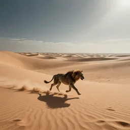 beast running across the open desert, empty desert, sand, wide shot, fantasy art by greg rutkowski