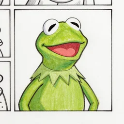 paper comic sketch of kermit the frog