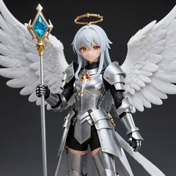 nendoroid of holy knight, highly detailed, holding gem staff, white wings