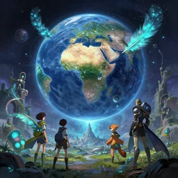landscape cyberpunk!!!! world evolution earth space time epic digital fantasy beeple style, thomas kincaid hearstone league of legends dofus overwatch concept art, makoto shinkai style, xision, james jean and peter murbacher, studio ghibli, artgerm, karol buck, dan mumford rtx global lighting bioluminescent wool feather
