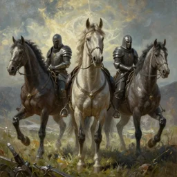 horsemen of the apocalypse, elden ring, oil painting, smooth, sharp focused, beautifully detailed, octane render, epic, cinematic lighting, by greg rutkowski