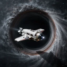 spaceship flying through a black hole