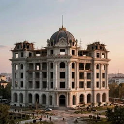 a beautiful photorealistic render of unfinished building urbex palace building by henri rousseau, at dawn, archdaily, wallpaper, highly detailed, trending on artstation.