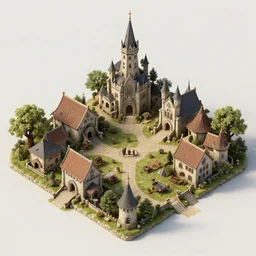 isometric, medieval village, 8k post-processing highly detailed, soft lighting, soft rendered by octane engine, 8K symmetrical artstation, intricate details