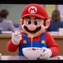 super mario eating a bowl of cereal in the television show the office