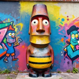 moai statue popart slap face caricature cartoon graffity colorful vibrant beeple, by thomas kinkade simpson family art contest romero britto, mark ryden bill cipher