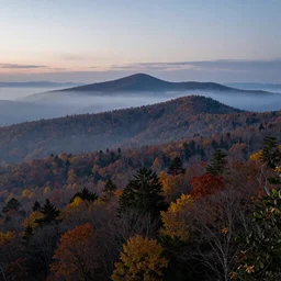 blue ridge mountains on a misty october evening : : hd, 8 k, deep focus, intricate lines, substance 3 d, quixel megascans, gallery lighting