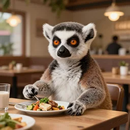 ring - tailed lemur in the restaurant by greg rutkowski and thomas kinkade, trending on artstation, 3 d render octane! dream ring - tailed lemur having lunch in a restaurant by greg rutkowski and thomas kinkade, trending on artstation, 3 d render octane