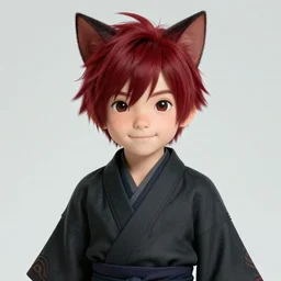 portrait of a catboy wearing a japanese traditional outfit, mid - short hairs, dark redhead, discrete freckles, around 1 6 years old, smooth smile, fantasy character, final fantasy xiv digital art trending