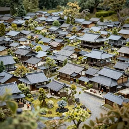 8k photograph of a miniature Japanese village