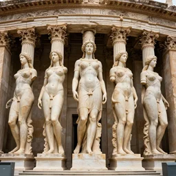 5 0 giant women body sculptures shaping as colums and sculptures a surrealistic building at the kingdom of julius caesar, roman historic works, hyper - detailed, artstation trending, world renowned artists, historic artworks society, antique renewel, good contrast,, cgsociety, deviantart, 2 4 mm lens, photorealist, national geographic