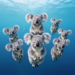 Floating fantasy koalas over a blue ocean, Darek Zabrocki, Karlkka, Jayison Devadas, Phuoc Quan, trending on Artstation, 8K, ultra wide angle, pincushion lens effect.