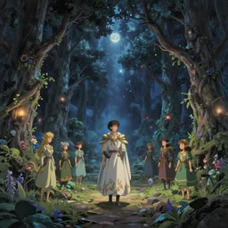 kingdom of elves, outside of time and space, dreamy, romantic, night lighting, gorgeous lighting, dramatic cinematic lighting, intricate, highly detailed, in the style of studio ghibli, 8 k