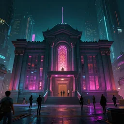 photo environement cyberpunk courthouse : 4, 4 k rtx hdr volume light concept studio matte painting environement digital illustration style cyberpunk 2 0 7 7 artstation artur tarnowski, mihai muscan, marcin tomalak, marta leydy, marcin stepien, charlotte hughes, zuzanna dabrowa neon bioluminiscence
