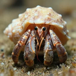 hermit crab wearing a potato as a shell, close up photograph