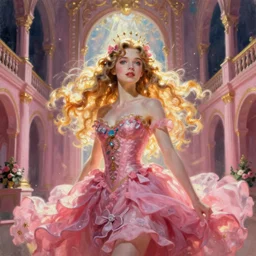 coraline in the pink palace, oil painting, Tooth Wu, Greg Rutkowski, RPG portrait, dynamic lighting, anime art