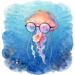 jellyfish wearing glasses, underwater, digital watercolor, artstation