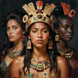 spanish beauty aztec inca portrait by pauline haynes, sonia delaunay, by wangechi mutu, wlop, yoshitaka amano