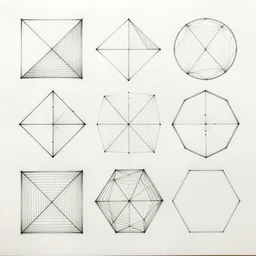 a huge sheet of paper on which are drawn geometric straight lines, triangles, squares, pentagons, and hexagons