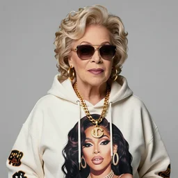 betty white wearing designer hoodie as doja cat as cardi b wearing gold chain and sunglasses and gold hoop earrings by greg rutkowski by artgem trending on artstation hero concept art