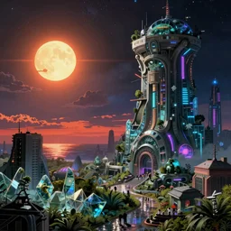 urbex by pieter bruegel the elder, neon noir tron morning sun venus cgsociety cosmic sunlight atlantis sci - fi made of glass reclaimed by nature biopunk studio ghibli cyberpunk dramatic lighting sunset otherworldly windy universe apocalyptic retrowave at night, archdaily, wallpaper, highly detailed, trending on artstation.