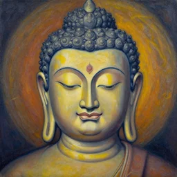 a painting of a buddha with his eyes closed, an oil on canvas painting by ram chandra shukla, shutterstock, figurativism, creative commons attribution, photoillustration, fractalism