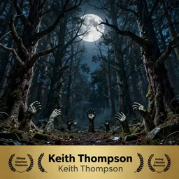 Concept art of a dark forest, dead trees, branches, stone hands reaching out of the ground, full moon, night time, digital art, creepy, high saturation  Keith Thompson