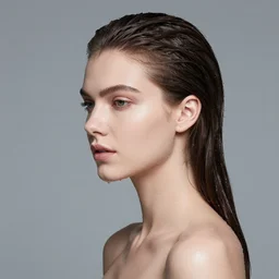 A photo of a caucasian female model with water instead of hair