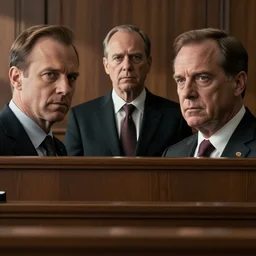 Saul Goodman defending Ezra Miller in court, photography, realistic faces, detailed