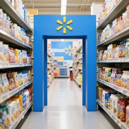 a blue portal opening in the middle of a walmart aisle