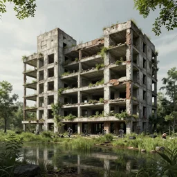 a beautiful very detailed rendering of home gym abandoned building nature city unfinished building architecture industrial architecture by etel adnan, darkacademia lake meadow, archdaily, wallpaper, highly detailed, trending on artstation.