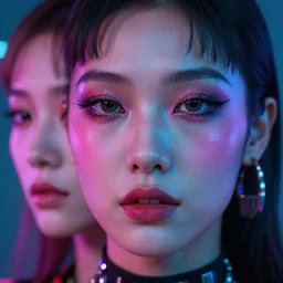 synthwave different beauty, detailed face, sharp focus, synthwave art, aesthetic, octane render, raw, cinematic