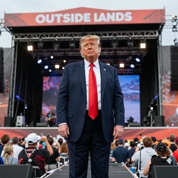 donald trump on the lands end stage at outsidelands, high quality