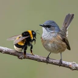 cross between a bumblebee and a fairy wren, high quality, 4k, 8k, trending on Artstation,