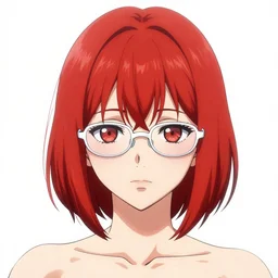 sawa nakamura, manga, highly detailed, digital art, centered, portrait, colored accurately, red hair, white thin rimmed glasses, light red eyes, short bob cut, in the style of inio asano